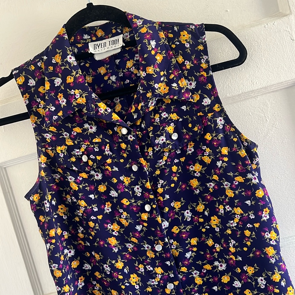 Vintage 90s Floral Sleeveless Button-Up Dress by BYER TOO California small/ 4